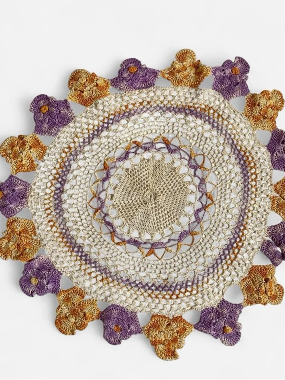 Vintage crochet floral pansy doily